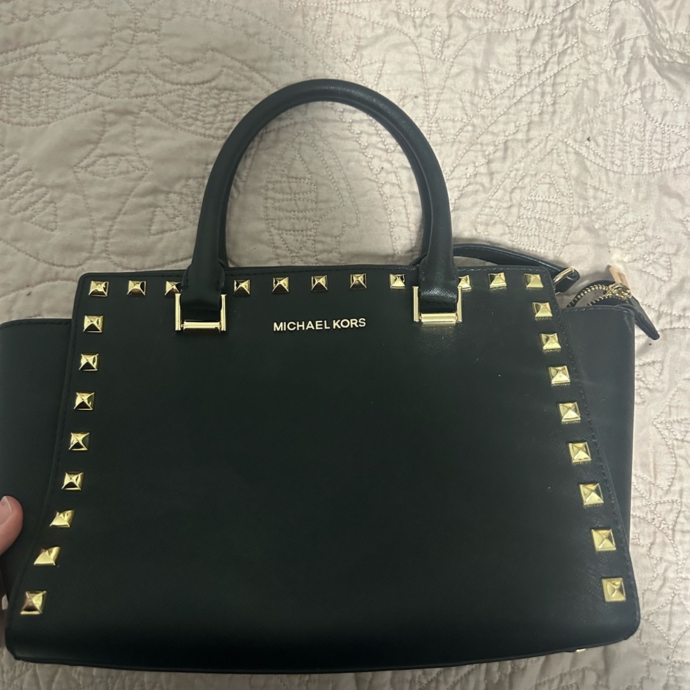 Michael Kors Black Satchel with Gold Studs